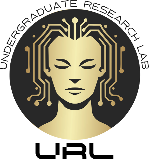logo of a gold figure with digital circuit paths representing hair.